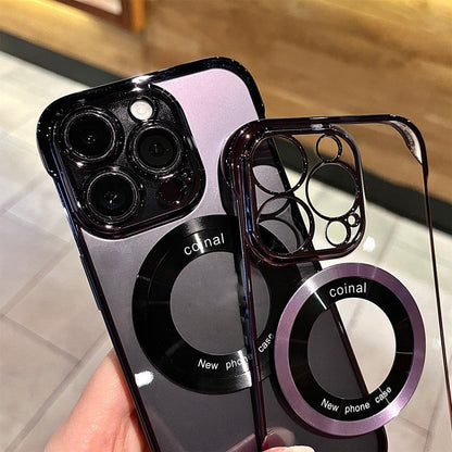 Etui transparent sans lunette pour iphone avec ventouse magnétique