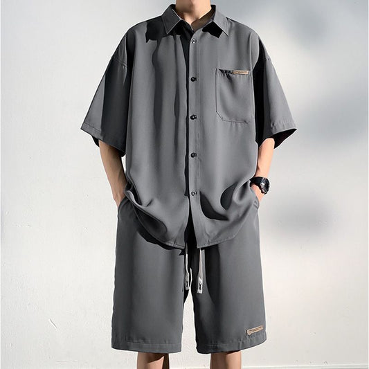 Ensemble 2 pièces chemise et short à manches courtes en soie Cool Ice pour hommes